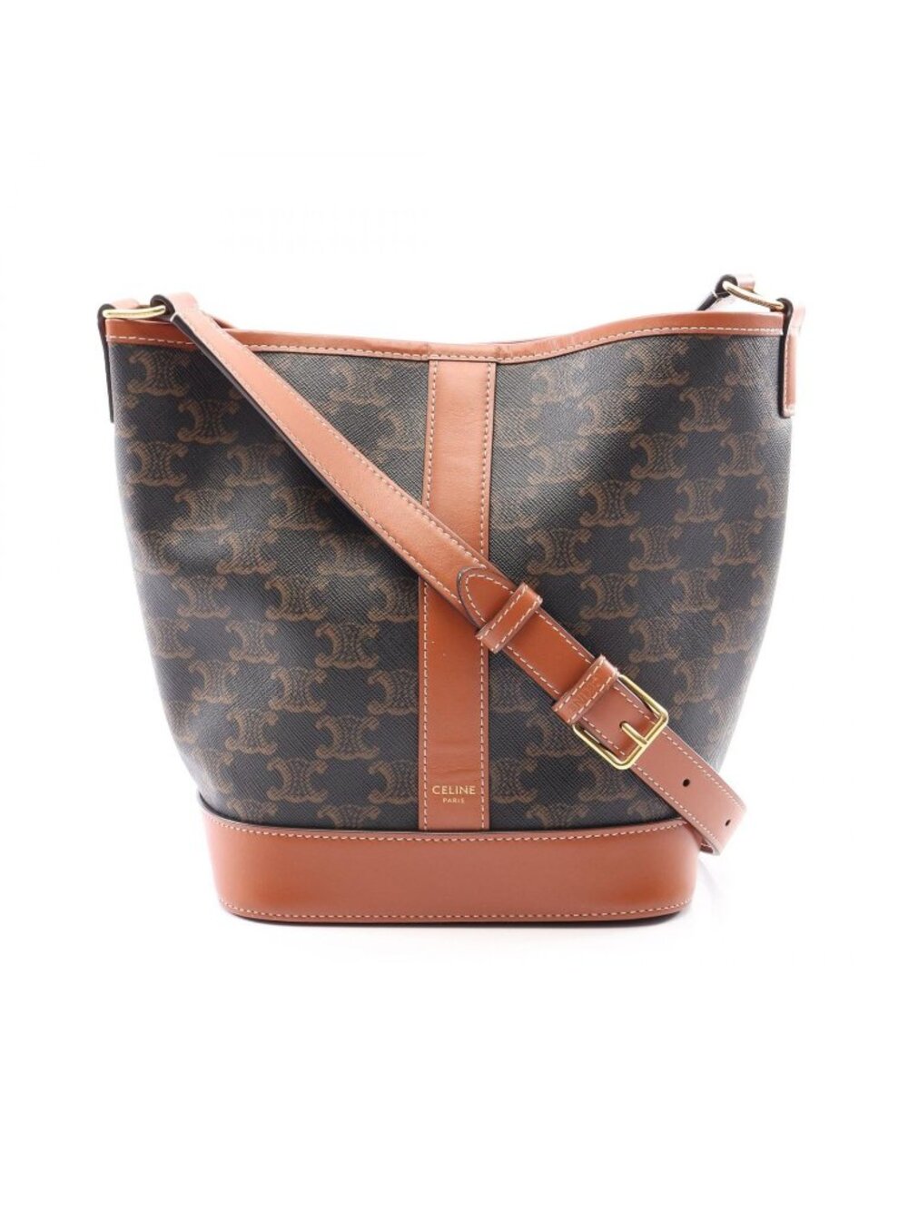 Celine Shoulder Bag Small Bucket Triomphe Black Brown Leather